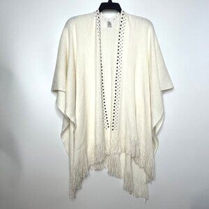 Cream Oversized Shawl Wrap, Metal Beaded Open Front, One Size